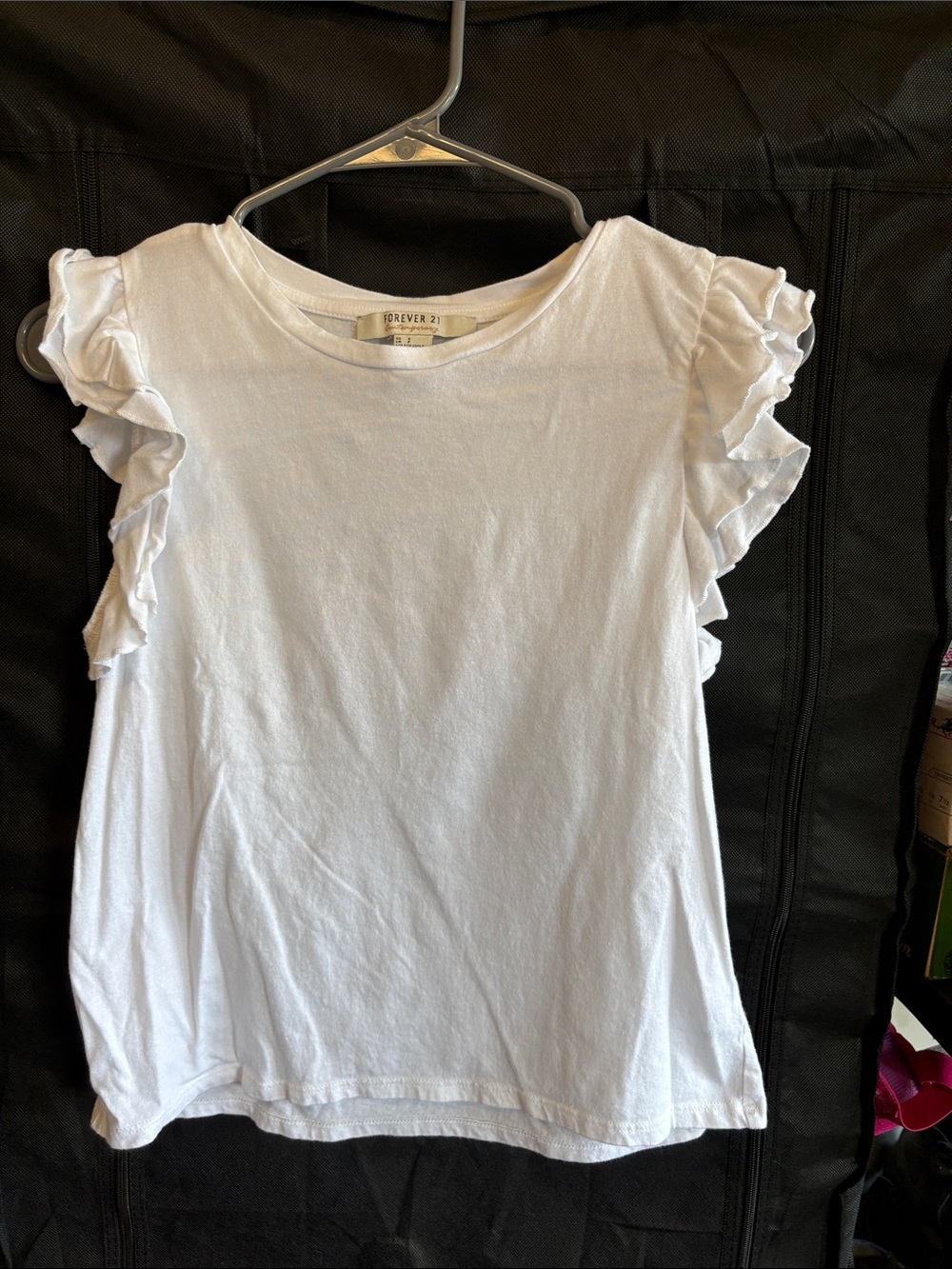 Forever 21 White Girls Ruffle Sleeve Tee